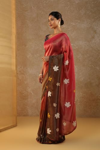 Taneira Women Pink Viscose Tissue Hand Painted Saree with Unstitched Blouse Piece (SPH08C00022-Pink)