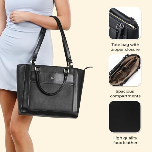 Symbol Premium Women's Tote Hand Bag crafted from Imported PU | Stylish | Office Use - 14" Laptop (SP-SS25-CARL-BAG-03_Black_Free Size)