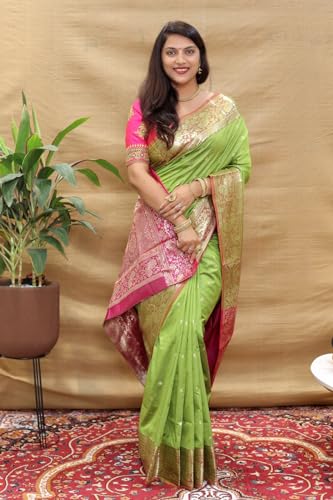 SGF11 Women's Kanjivaram Pure Soft Silk Handloom Saree For Women Pure Golden Zari With Blouse Piece (Light Green)