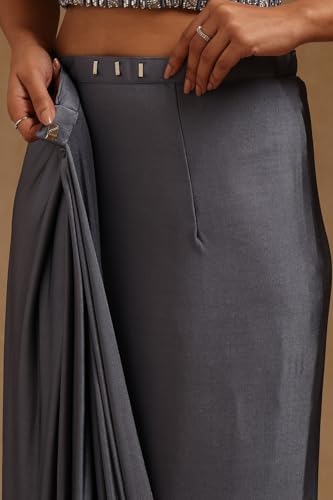 Soch Womens Grey Spandex Solid Ready To Wear Saree