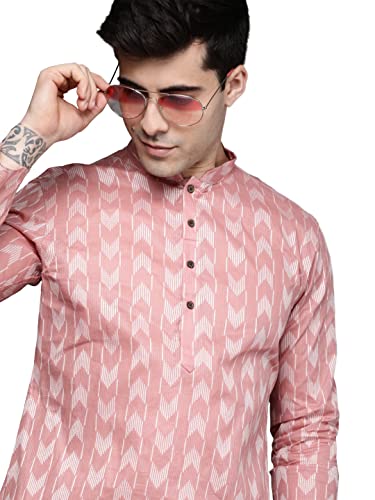 Manyavar Mens Kurta Only, Ethnic Kurta for Men, Full Sleeves Mandarin Collar Wave Blended Cotton Kurta Only (Gajari) (3XL)