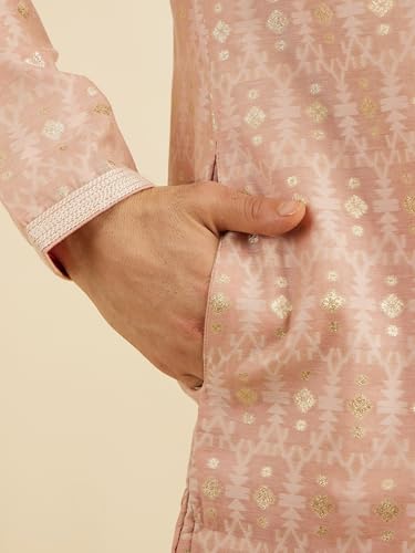 Manyavar Men's Chanderi Royal Foil Print Kurta Pyjama Set (Dusty Pink,XXXL)