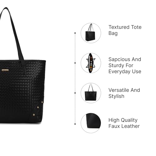 Fastrack Textured Tote | Textured Faux-Leather Tote Bag for Women | Spacious Handbag with Sturdy Handles for Work & Leisure