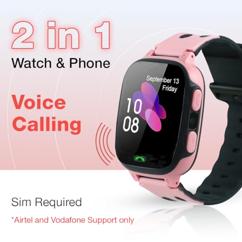 sekyo S1 Kids Smartwatch for Boys & Girls, Calling Smart Watch for Kids with Location Tracker, Camera, SOS & Safe Zone Alert, Family Chat, App Control, Airtel & Vi Micro SIM Support only -Pink