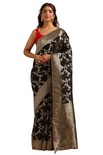 Soch Womens Black Crepe Botanical Zari Woven Saree