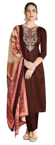 DRAVINAM Trends Women's Unstitched Woollen Pure Pashmina Embroidered Salwar Suit Dress Material with Pashmina Printed Shawl Dupatta