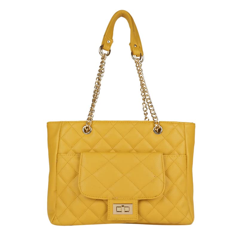 MINI WESST Women's Solid Yellow Synthetic Leather Tote Bag for Office, College and Party (MWHB093YL)