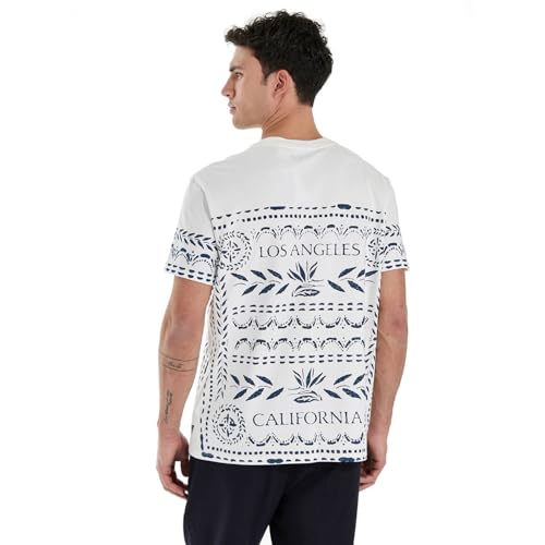 GUESS Men Blue Printed Round Neck Short Sleeves T-Shirt