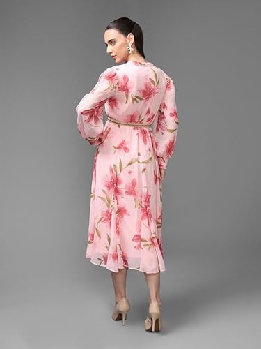 Kazo Ventura Midi Dress with Belt (Pink_M)