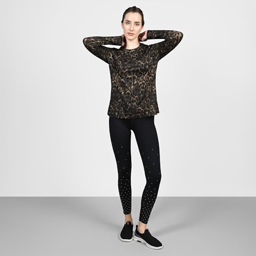 Skechers Womens GODRI Serene Cheetah LS Natural Taupe Tops