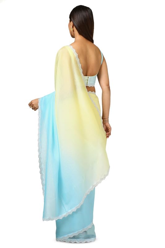 Soch Womens Yellow Organza Ombre Saree With Stone Work