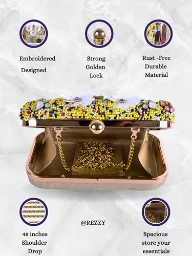 REZZY Designer Evening Party Clutch, Clutch bag For Women, Wedding Clutch, Gift for her, (Yellow)