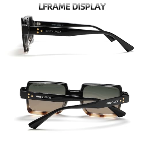 grey jack Polarized Square Sunglasses for Men Women,Stylish TR Full Rim Eyewear with UV Protection 21042 Gradient Demi Frame Green Orange Lens