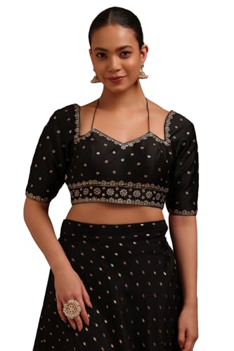 Soch Womens Black Tussar Embroidered Padded Blouse with Zari
