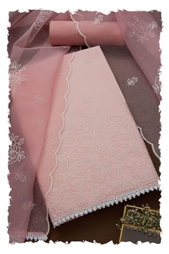 Soch Womens Pink Kota Embroidered Unstitch Dress Material With Thread Work