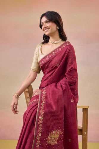Taneira Dark Red Pure Silk Cotton Embroidered SareeWith Unstitched Blouse(SACP14AD5826-Dark Red)