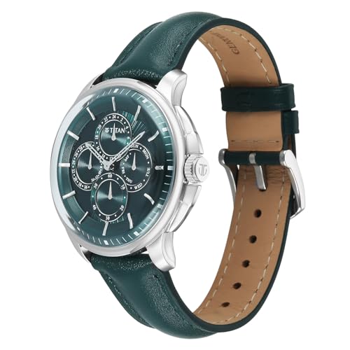 Titan Classique Four Eye Multifunction Analog with Green Dial Green Leather Strap Watch for Men - 90217SL02