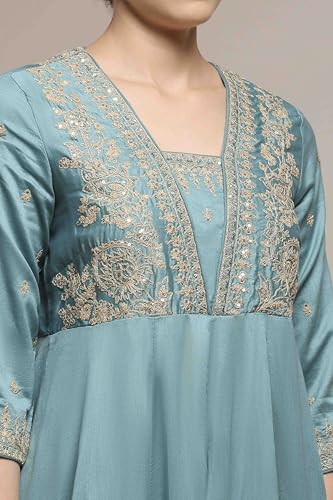 Biba Women Blue Silk Chanderi Anarkali Suit Set_42