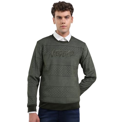 Monte Carlo Mens Regular Fit Printed Pull On Full Sleeve Winter Sweatshirt | Stylish Sweatshirt for Men |Comfortable Casual Winter Wear for Men's Olive XL (Pack of 1)