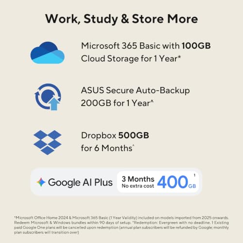 ASUS Vivobook S14 (2026), Smartchoice,AMD Ryzen AI 7 445,AMD Radeon iGPU,16GB RAM,512GB SSD,FHD+ OLED,14"(35.5 cm),Windows 11,M365 Basic(1Y),Office 2024,Cool Silver,1.4 Kg,M3407GA-SF075WS,AI Laptop