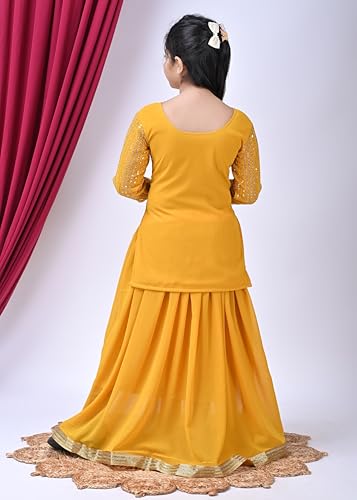 SPAMitude - Georgette Sequin Lehenga Kurta, Skirt and Dupatta Set for Girls – Ethnic Party Dress I Birthday Dress I Trendy Classic I Round Neck Full Sleeves (Yellow, 4 to 5 Years)