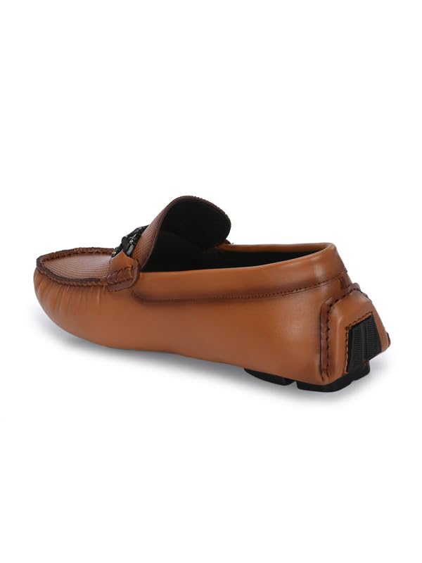 HITZ Men's Tan Leather Casual Slip-On Loafers - UK 11