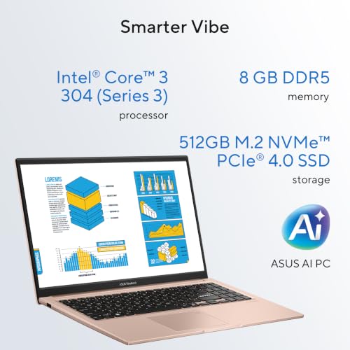 ASUS Vivobook 15 (2026),Intel Core 3 304 (Series 3-Latest Gen),Fingerprint Sensor,8GB RAM,512GB SSD,FHD,15.6"(39.6 cm),Win 11,M365 Basic(1Y),Office 2024,Terra Cotta,1.7 Kg,X1504MA-BQ424WS,AI Laptop