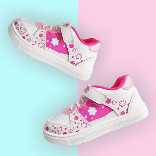 Myau Girls' White Sparkly Printed Shoes - Stylish and Comfortable Footwear for Your Little Princess (White/Pink, Numeric_6)