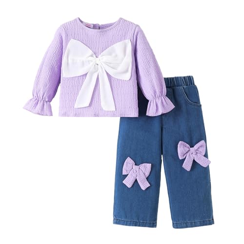 Hopscotch Girls Lavender Full Sleeves 2-Pc Cherry Applique Jeans Set For Age (2-3 Years)