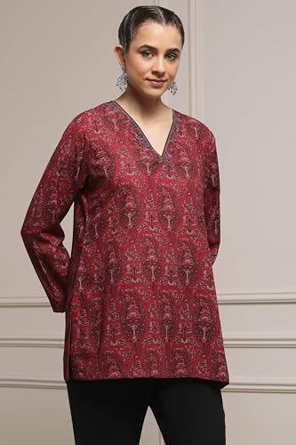 Biba Women Maroon Black Polyester Straight Printed Kurta_40
