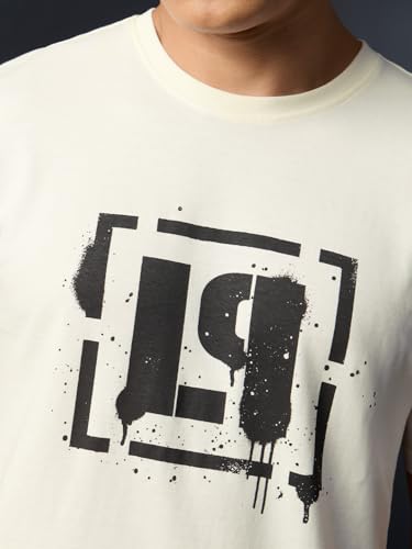 The Souled Store Linkin Park: Legacy Insignia Men and Boys Short Sleeves Round Neck Off-White Graphic Printed Relaxed Fit Lightweight Streetwear Trendy Casual Cotton T-Shirt