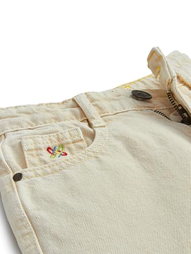 Knit N Knot Girl's Kids Beige Cream Wide Leg Flared Fit Relaxed Loose Colour High Rise Frayed Bottom Jeans | Regular Casual Festival Occassional Wear | Non Stretch | Adjustable Waist, 9-10 Years