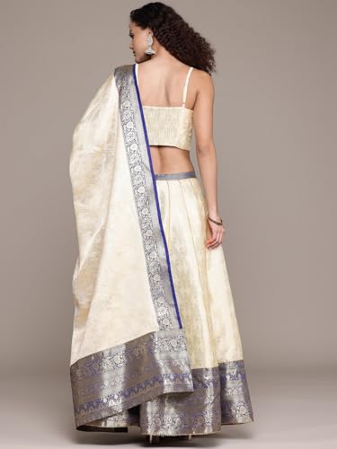 Aarke Ritu Kumar Beige Brocade Sweetheart Neck Blouse With Lehanga And Dupatta