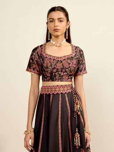 Aarke Ritu Kumar Black Square Neck Blouse With Lehenga And Dupatta