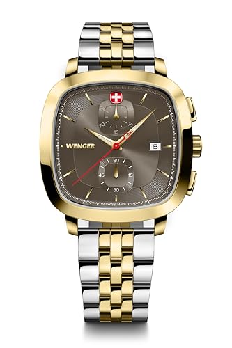 WENGER Vintage Classic Chrono | Swiss-Made Men's Chronograph Wrist Watch | Squircle Case, Quartz, Black Dial, 40mm, 50M Water Resistant | Multi-Colour Strap | 01.1933.106