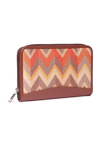 ZOUK Wallets for Women - Handmade Wallets for Females - Vegan Leather and Jute Purse for Ladies - Clutch with Indian Print - Wallets for Mobile Phones - Tidal Wave Print