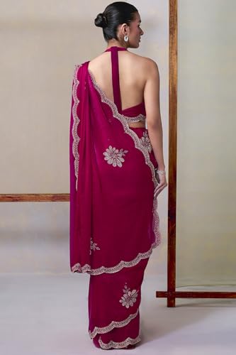 Soch Womens Fuchsia Fendy Organza Embellished Saree With Stone Work