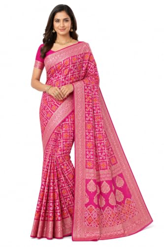 Banarasi Woven Khadi Georgette Bandhani Saree Pink