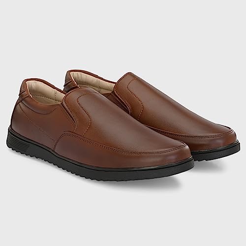 Blue Leather By Centrino Slip-On Men's Formal Shoe | Stylish with Soft Cushioned Insole | Trendy Non Lace-Up Design | Durable Leather with Anti-Skid Sole | Perfect for Formal Wear_3930-2_Brown_9