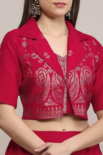 BIBA Women Fuchsia Viscose Rayon Kalidar Lehenga Set_32