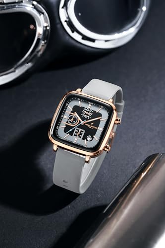 Daniel Hechter Paris Belleville Collection Modern Multi Functional Watch for Men with Square Dial and Silicon Band-DHM1002 (Grey)