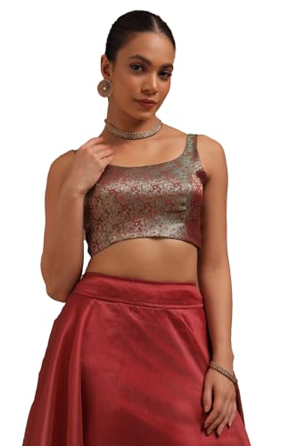 Soch Womens Teal Tissue Zari Woven Padded Blouse with Zari Woven