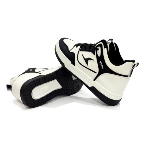 YOHO Men's Sneakers Flo Mid Top | Stylish & Comfortable | Lace Up Casual Shoes for Man/Gents | White - UK 8