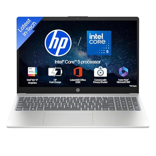HP 15, Intel Core 5-120U(16GB DDR4, 512GB SSD) FHD, Anti-Glare, Micro-Edge, 15.6''/39.6cm, Win11, M365 Basic(1yr), Office Home24, Silver,1.59kg, FD0682TU, FHD Camera w/Privacy Shutter, Backlit Laptop