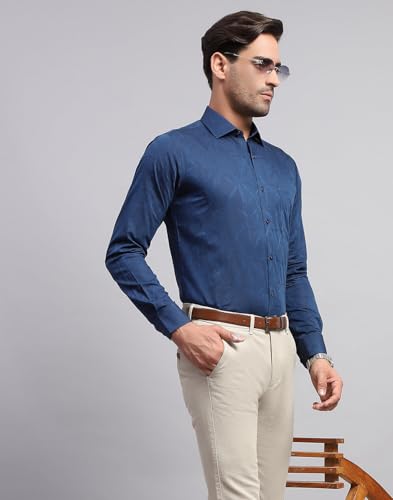 Monte Carlo Mens Regular Fit Full Sleeve Collar Shirt Navy Blue M