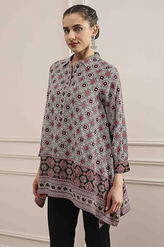 Biba Women Beige Red Viscose Rayon Relaxed Printed Top_42