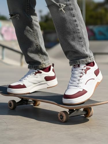 XTEP Men Super Comfy Modern Non Marking Skateboard Sneakers Street Lifestyle Shoes Canvas White/Red