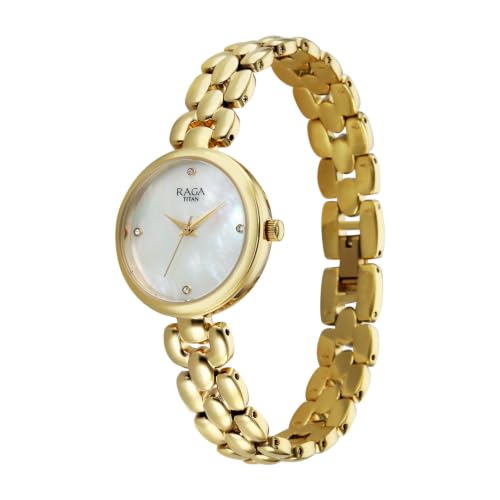 Raga Showstopper 5.0 Quartz 3 Hands Round White MOP Dial, Gold Strap Watch for Women - 95461YM01