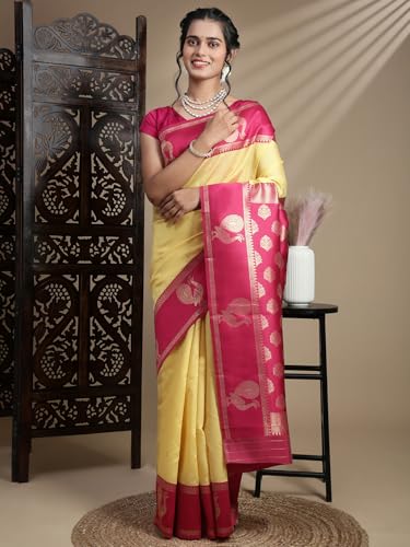 RAMRAJ COTTON Women Premium Traditional Saree| Elegant Ethnic Wear Saree |Ideal For Wedding & Festive (Soft Silk, yellow)