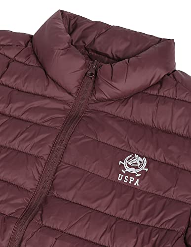U.S. POLO ASSN. Men Maroon High Neck Nylon Solid Puffer Jacket